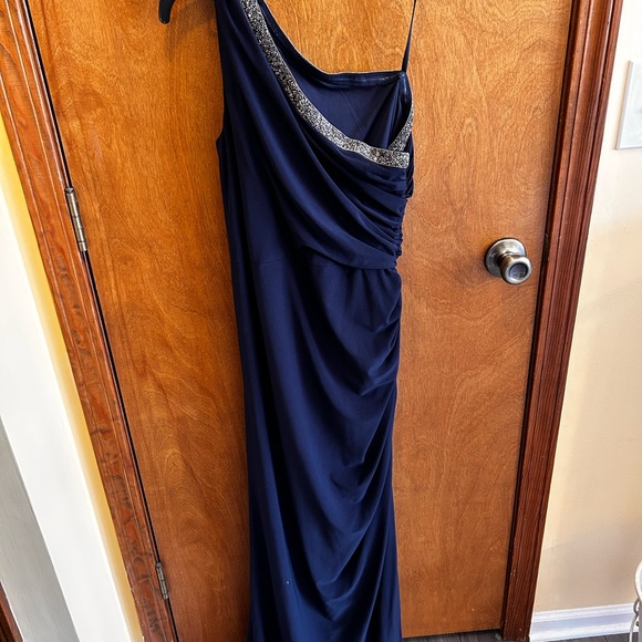 Navy blue MOB dress trimmed with sparkly stones. - Picture 4 of 8